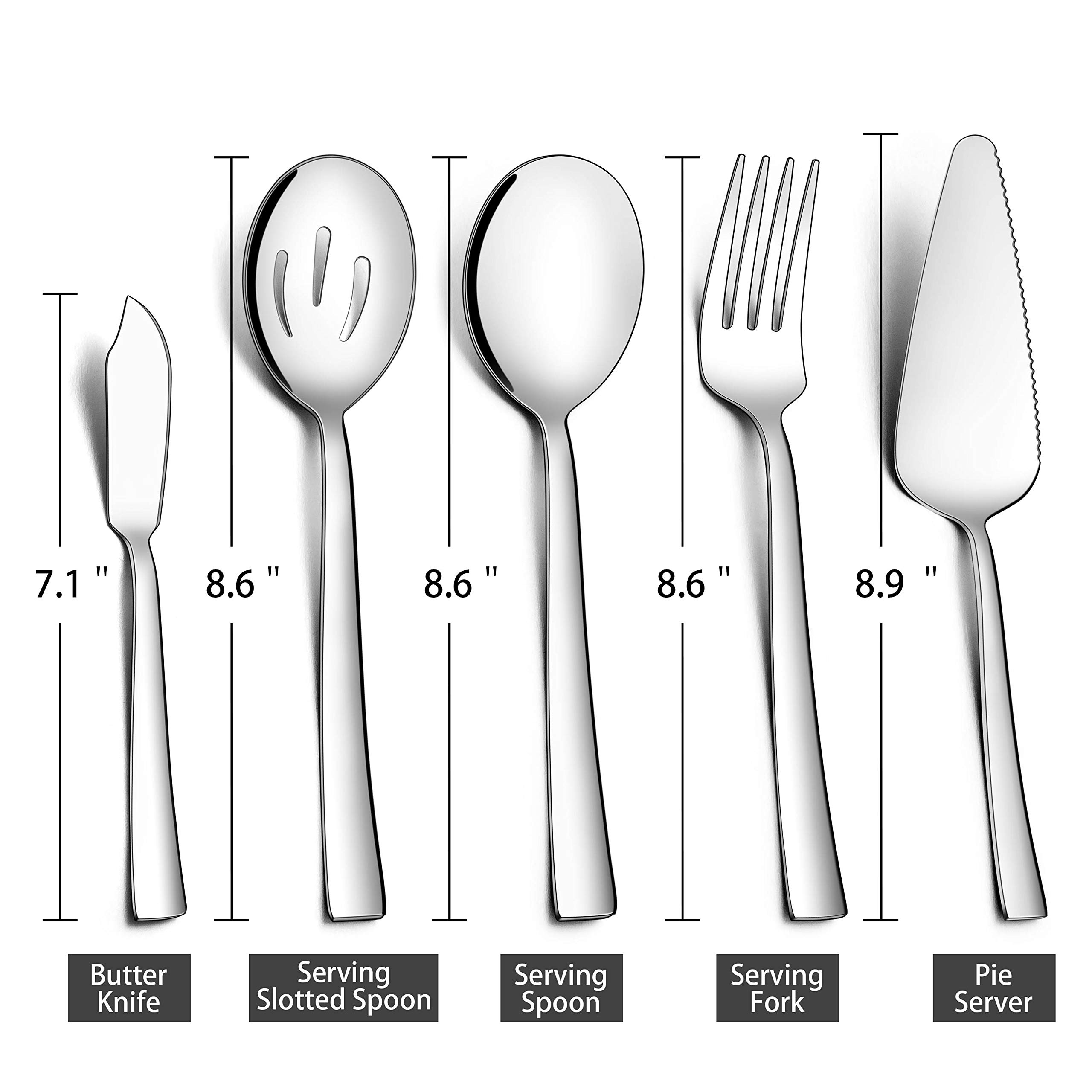 Homikit 35-Piece Silverware Flatware Set with Serving Utensils, Stainless Steel Square Cutlery Set for 6, Eating Utensils Tableware Include Knife Spoon Fork, Dishwasher Safe, Shiny Mirror Polished