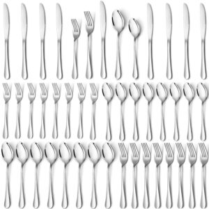 40 piece silverware set, stainless steel flatware utensil sets for 8, silver cutlery set includes forks spoons knives, mirror polished, dishwasher safe