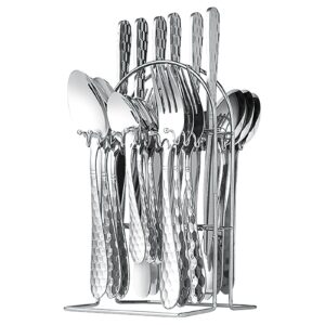 24 pieces silverware set, stainless steel flatware set with holder,mirror polished utensils set service for 6,durable kitchen eating tableware set,include fork knife spoon set,dishwasher safe (silver)