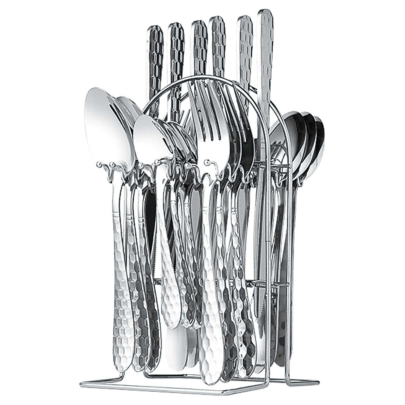 24 Pieces Silverware Set, Stainless Steel Flatware Set with Holder,Mirror Polished Utensils Set Service for 6,Durable Kitchen Eating Tableware Set,Include Fork Knife Spoon Set,Dishwasher Safe (Silver)