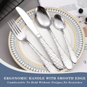 24 Pieces Silverware Set, Stainless Steel Flatware Set with Holder,Mirror Polished Utensils Set Service for 6,Durable Kitchen Eating Tableware Set,Include Fork Knife Spoon Set,Dishwasher Safe (Silver)