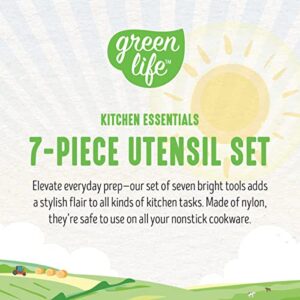 GreenLife Cooking Tools and Utensils, 7 Piece Nylon Set including Spatulas Turner Spoons and Tongs, Dishwasher Safe, Blue