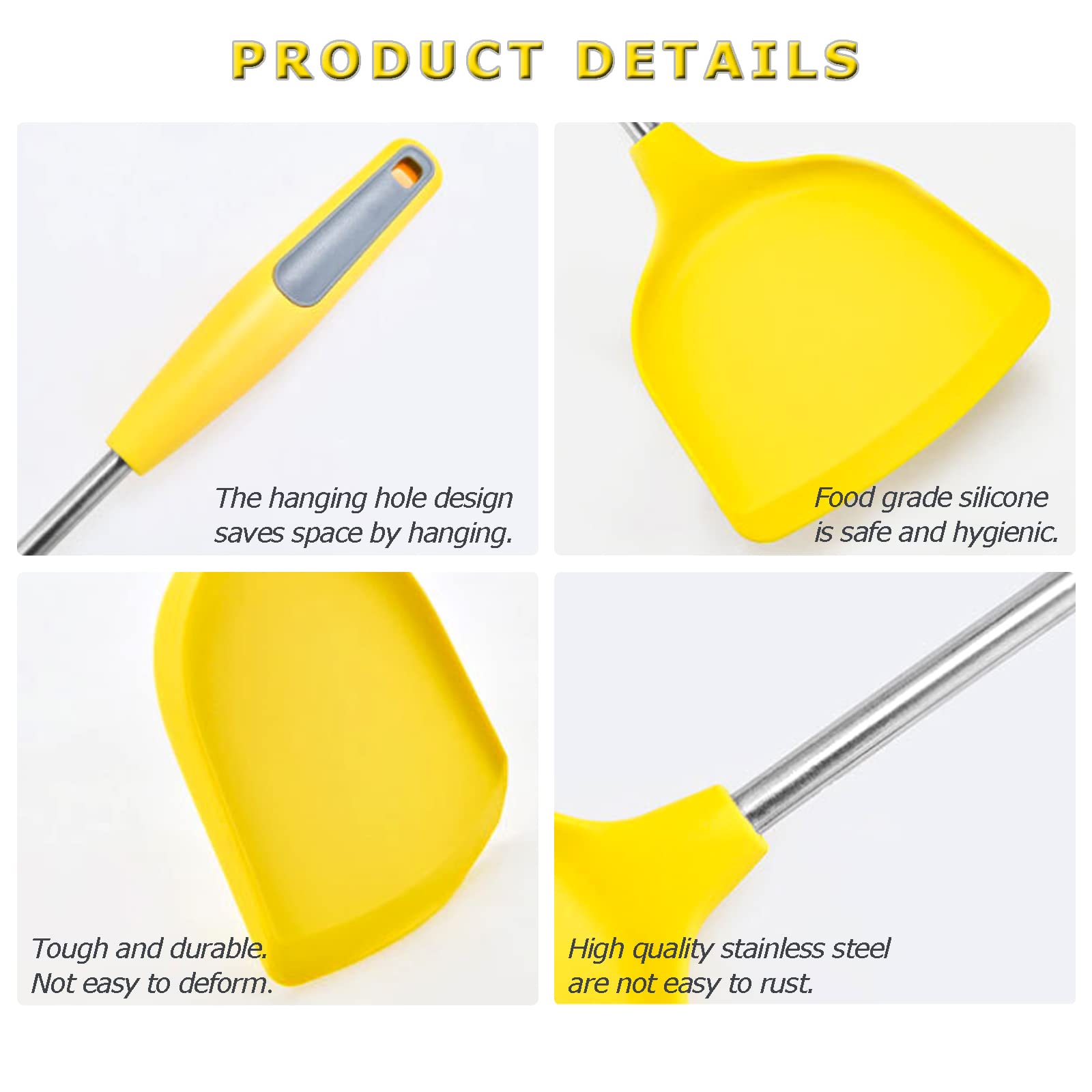 Cooking Utensils Set, 15PC Silicone Kitchen Utensils with Stand, 446℉ Heat-resistant Spatula Set with Stainless Steel Handles for Nonstick Cookware, Kitchen Tools Set for Home Kitchen (Yellow)