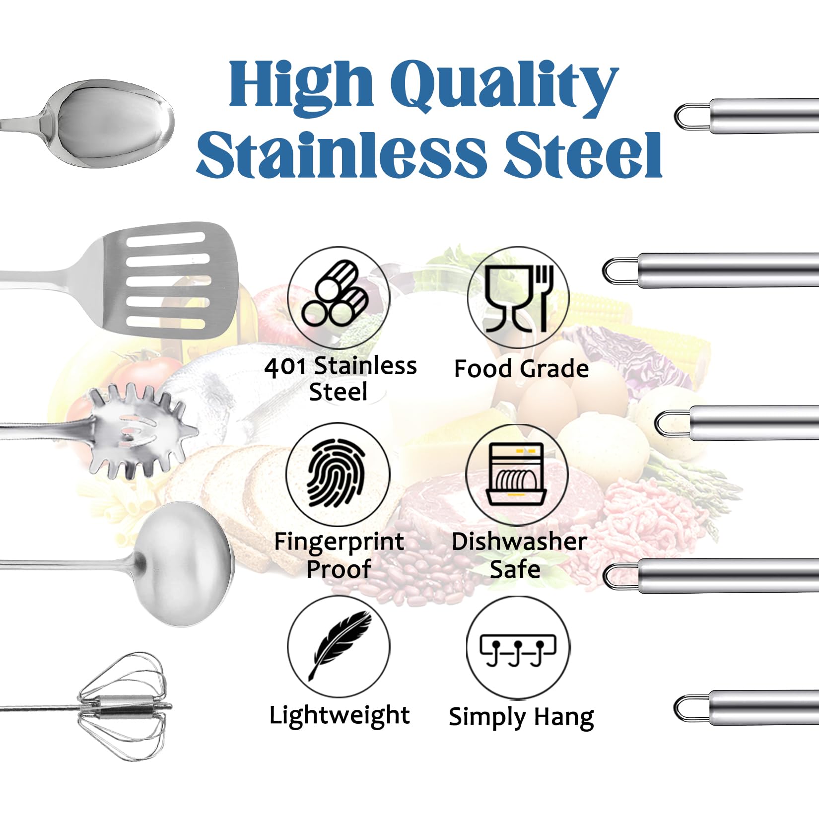 Stainless Steel Kitchen Utensils Set - 11pcs Cooking Utensils Set, Utensil Set with Holder for Cooking, Heat Resistant Kitchen Utensils Sets with Potato Masher, Skimmer, Spoons, Turners, Whisk, Tongs