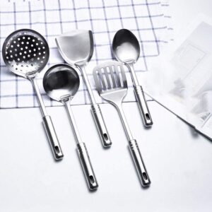 5 Pcs Stainless Steel Cookware Cooking Tools Chef Utensils Stainless Cookware Stainless Steel Scoop Stainless Steel Kitchen Utensils Kitchen Spatula Metal Seven Piece Set