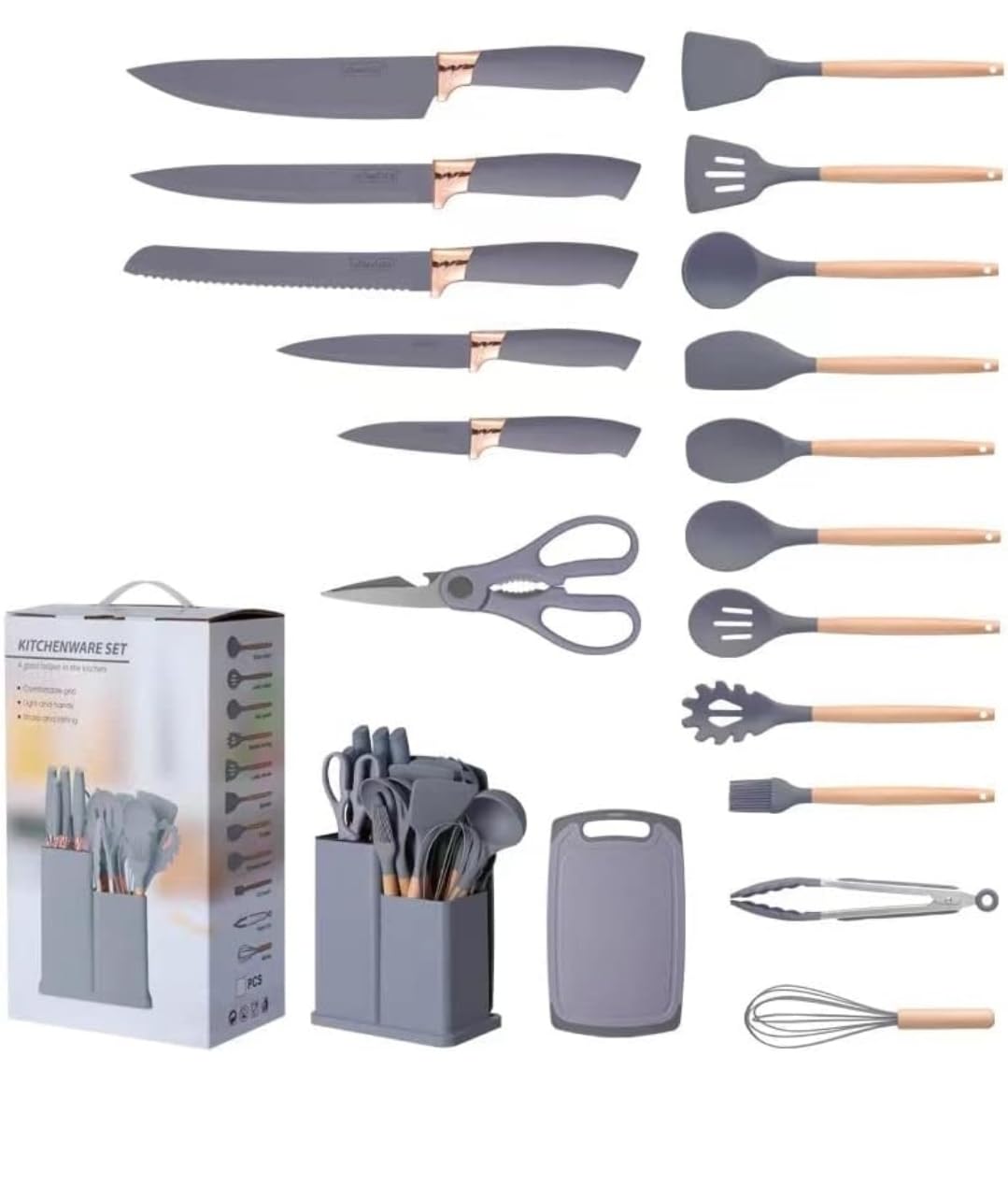 N&B Kitchen Cooking Utensils (19 Pieces, Grey)