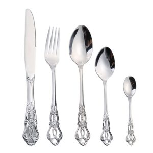 IKXO 35 Piece Silverware Set ，Stainless Steel Silverware Set, Modern Sleek Flatware Set, Include Knife Fork Spoon Long Teaspoon Salad Fork Mirror-Polished Dishwasher Safe Cutlery