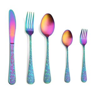 ikxo 35 piece silverware set,stainless steel silverware set for 7，modern sleek flatware set, include knife/fork/spoon & long teaspoon/salad fork mirror-polished & dishwasher safe cutlery colorful