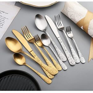 IKXO 35 Piece Silverware Set,Stainless Steel Silverware Set for 7，Modern Sleek Flatware Set, Include Knife/Fork/Spoon & Long Teaspoon/Salad Fork Mirror-Polished & Dishwasher Safe Cutlery colorful