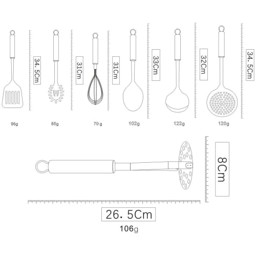 Cooking Utensils Set 8 Piece, Stainless Steel Kitchen Utensils Set with Utensil Holder, Kitchen Tool Set and Caddy