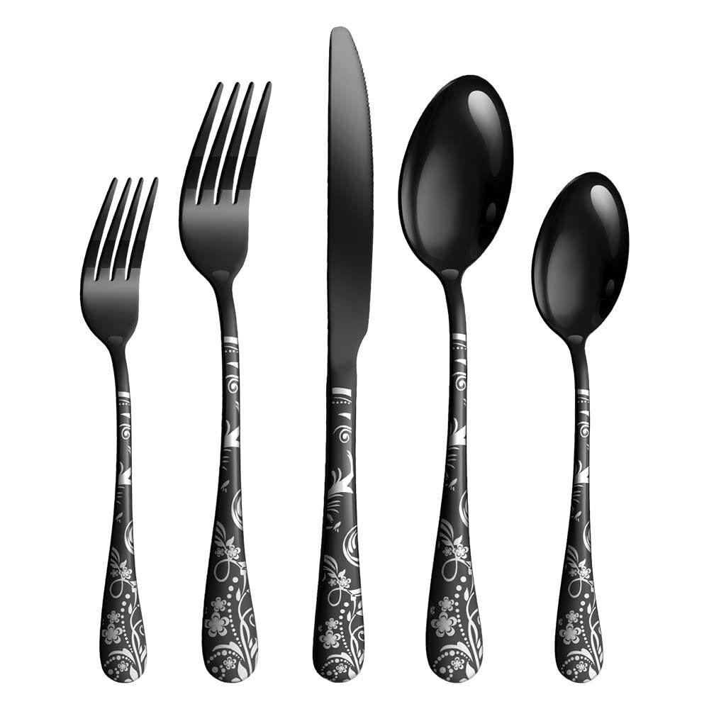 IKXO 35 Piece Silverware Set,Stainless Steel Silverware Set, Modern Sleek Flatware Set, Include Knife/Fork/Spoon & Long Teaspoon/Salad Fork Mirror-Polished & Dishwasher Safe Cutlery