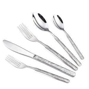 ikxo 35 piece silverware set,stainless steel silverware set, modern sleek flatware set, include knife/fork/spoon & long teaspoon/salad fork mirror-polished & dishwasher safe cutlery