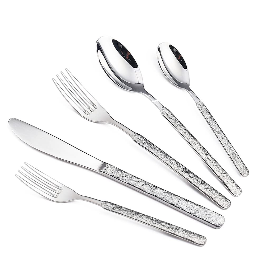 IKXO 35 Piece Silverware Set,Stainless Steel Silverware Set, Modern Sleek Flatware Set, Include Knife/Fork/Spoon & Long Teaspoon/Salad Fork Mirror-Polished & Dishwasher Safe Cutlery