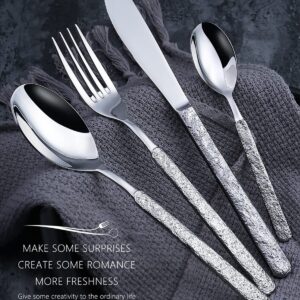 IKXO 35 Piece Silverware Set,Stainless Steel Silverware Set, Modern Sleek Flatware Set, Include Knife/Fork/Spoon & Long Teaspoon/Salad Fork Mirror-Polished & Dishwasher Safe Cutlery