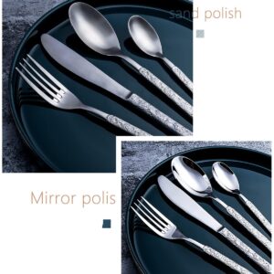 IKXO 35 Piece Silverware Set,Stainless Steel Silverware Set, Modern Sleek Flatware Set, Include Knife/Fork/Spoon & Long Teaspoon/Salad Fork Mirror-Polished & Dishwasher Safe Cutlery