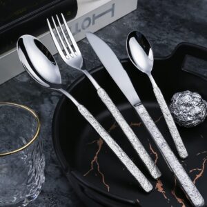 IKXO 35 Piece Silverware Set,Stainless Steel Silverware Set, Modern Sleek Flatware Set, Include Knife/Fork/Spoon & Long Teaspoon/Salad Fork Mirror-Polished & Dishwasher Safe Cutlery