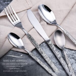 IKXO 35 Piece Silverware Set,Stainless Steel Silverware Set, Modern Sleek Flatware Set, Include Knife/Fork/Spoon & Long Teaspoon/Salad Fork Mirror-Polished & Dishwasher Safe Cutlery