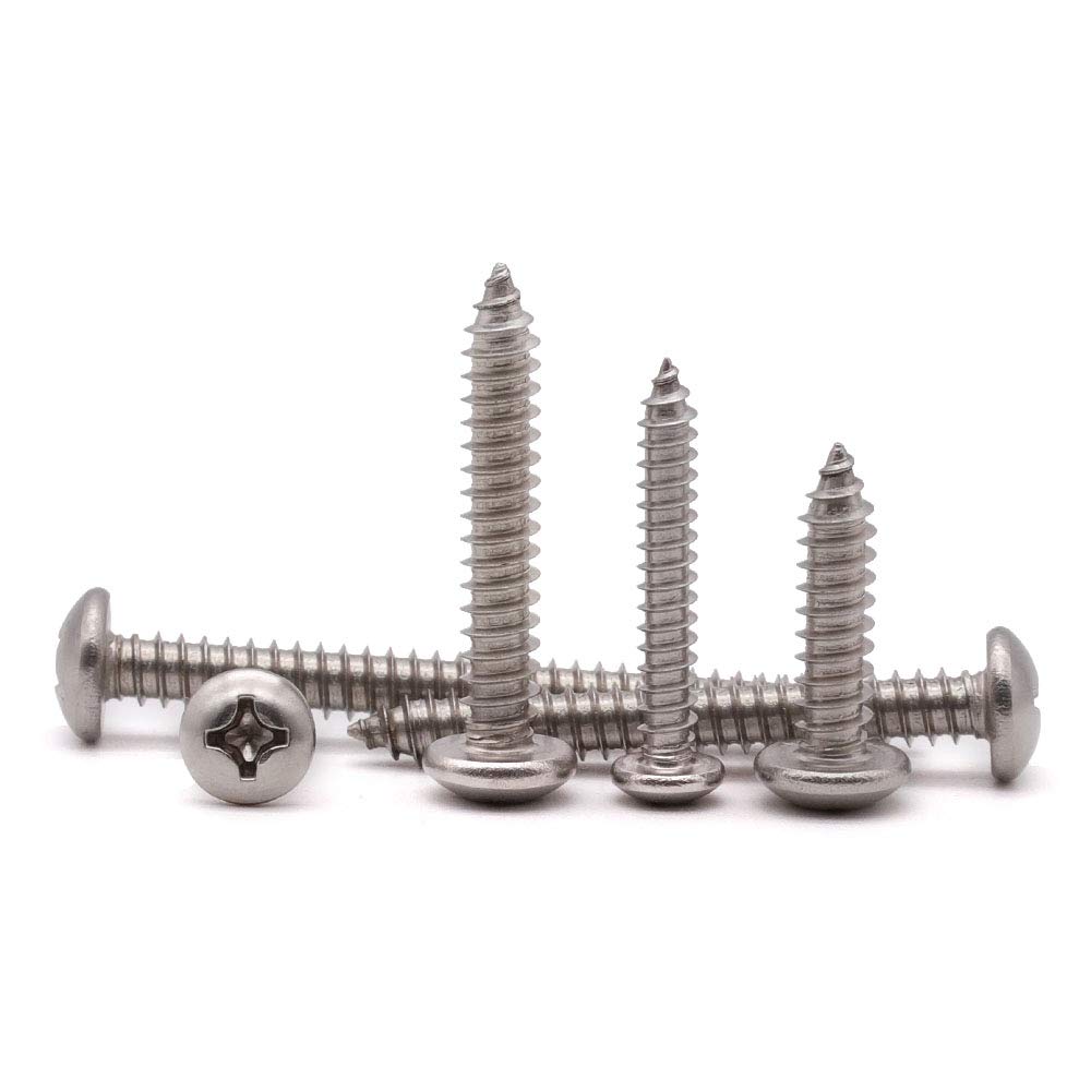 #8 x 1" (100 Pack) Stainless Steel Phillips Pan Head Wood Screws, Stainless Steel 304 (18-8), Pan Head Sheet Metal Screws Self Tapping Screws