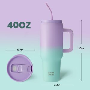 BOTTLE BOTTLE 40 oz Tumbler with Handle and Straw, Stainless Steel Vacuum Travel Mug,Car Cup, water bottle for Gifts Party Office Coffee (Purple Green)