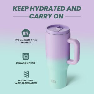 BOTTLE BOTTLE 40 oz Tumbler with Handle and Straw, Stainless Steel Vacuum Travel Mug,Car Cup, water bottle for Gifts Party Office Coffee (Purple Green)