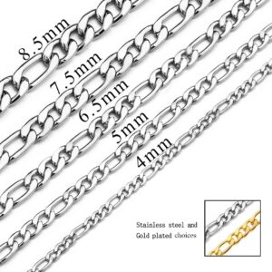 Monily Chain for Men 4MM 20 Inches Stainless Steel Figaro Necklace for Women Mens