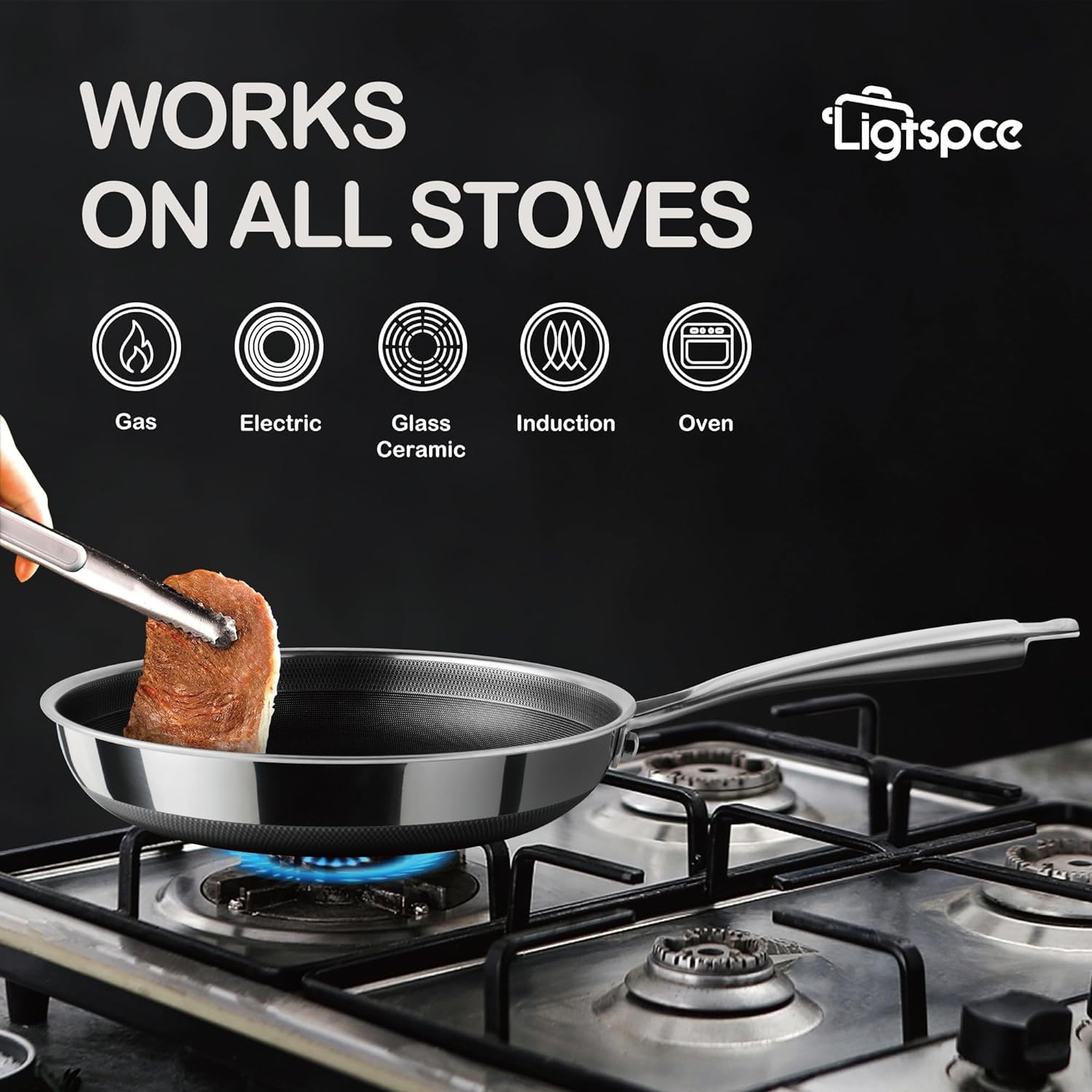 LIGTSPCE Non Stick Frying Pans,Hybrid 10 inch Frying Pans Nonstick with Lid,PFOA Free Cookware,non stick Stainless Steel Skillets,Dishwasher and Oven Safe, Works on Induction,Ceramic and Gas Cooktops