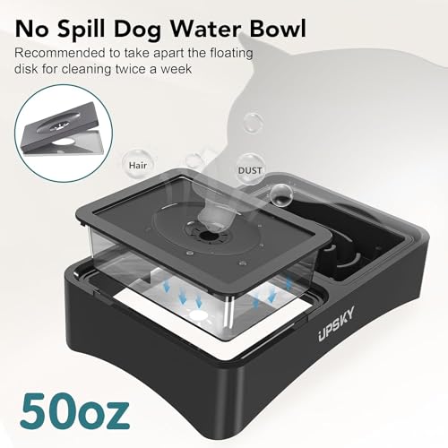 UPSKY 3-in-1 Elevated Dog Bowls Slow Feeder, 4 Height Adjustable Raised Dog Bowl Stand No Spill Dog Water Bowl Dispenser, Stainless Steel Dog Food Bowl and Water Bowl for Small Medium Dogs, Black