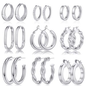 Silver Hoop Earrings for Women, Small Surgical Steel Hoop Earrings Stainless Steel Hoop Earrings for Women