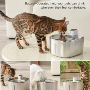 APD APETDOLA Wireless Cat Water Fountain, 135 fl oz/4L Battery Operated Cat Fountain Stainless Steel with Water Level Window, 3 Work Modes, Cordless Pet water Fountain for Cats, Dogs, Pets, Inside