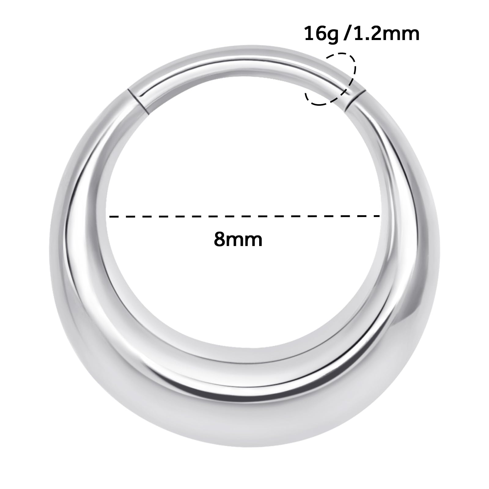 ALACLO Stainless Steel Septum Rings Hoop for Women, 8mm Stainless Steel Earrings Segment Nose Rings for Men, Cartilage Clicker Hoop for Helix, Rook, Daith, Tragus, Hypoallergenic