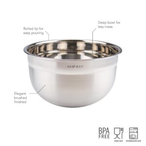 Tovolo Stainless Steel Mixing Bowl (5.5 Quart) - Kitchen & Home Essential for Food Storage, Serving, Salad, Food Prep, Baking, & Cooking / Dishwasher Safe