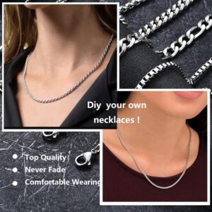 OLARCU 6 Pcs Silver Chains, Stainless Steel Cuban Link/Rope/Box/Figaro/Square Rolo/Wheat Chain Necklace Jewelry Set for Women Men, 20 inches