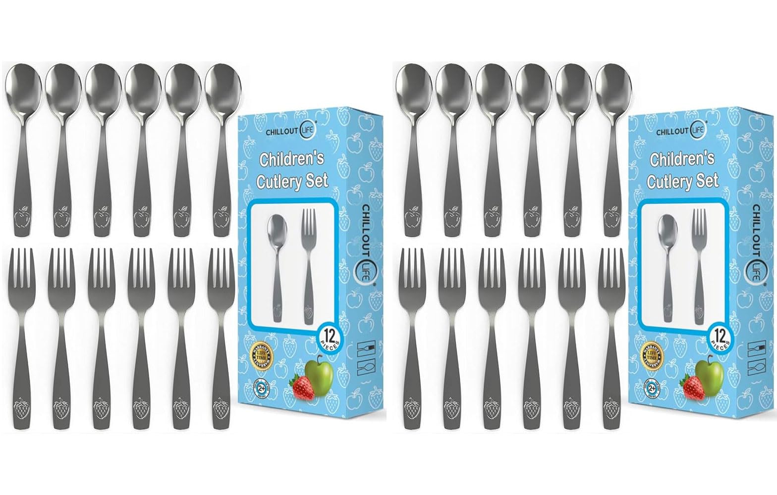 Stainless Steel Kids Silverware Set (24pc- 2 Pack of 12) - Child and Toddler Safe Flatware - Kids Utensil Set - Metal Kids Cutlery Set (Includes 12 Small Kids Spoons & Kids 12 Forks)