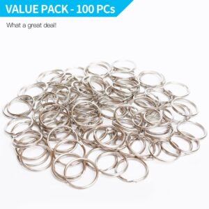 Prudance 100PCS Key Rings Metal Round Split Ring - Bulk Pack of 100-1" 25mm Diameter