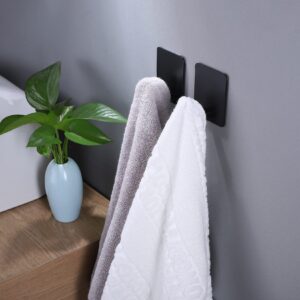 DELITON 8 Pack Adhesive Towel Hooks - Bathroom Towel Hooks/Wall Hooks for Hanging Coat Robe Stick on Bathroom or Kitchen Matte Black Stainless Steel