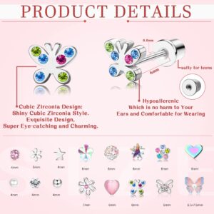 LOYALLOOK 16Pairs Screwback Earrings for Women Pearl CZ Ball Heart Tiny Small Studs Earring Cute Butterfly Flower Stainless Steel Multicolor Screw Back Stud Earrings