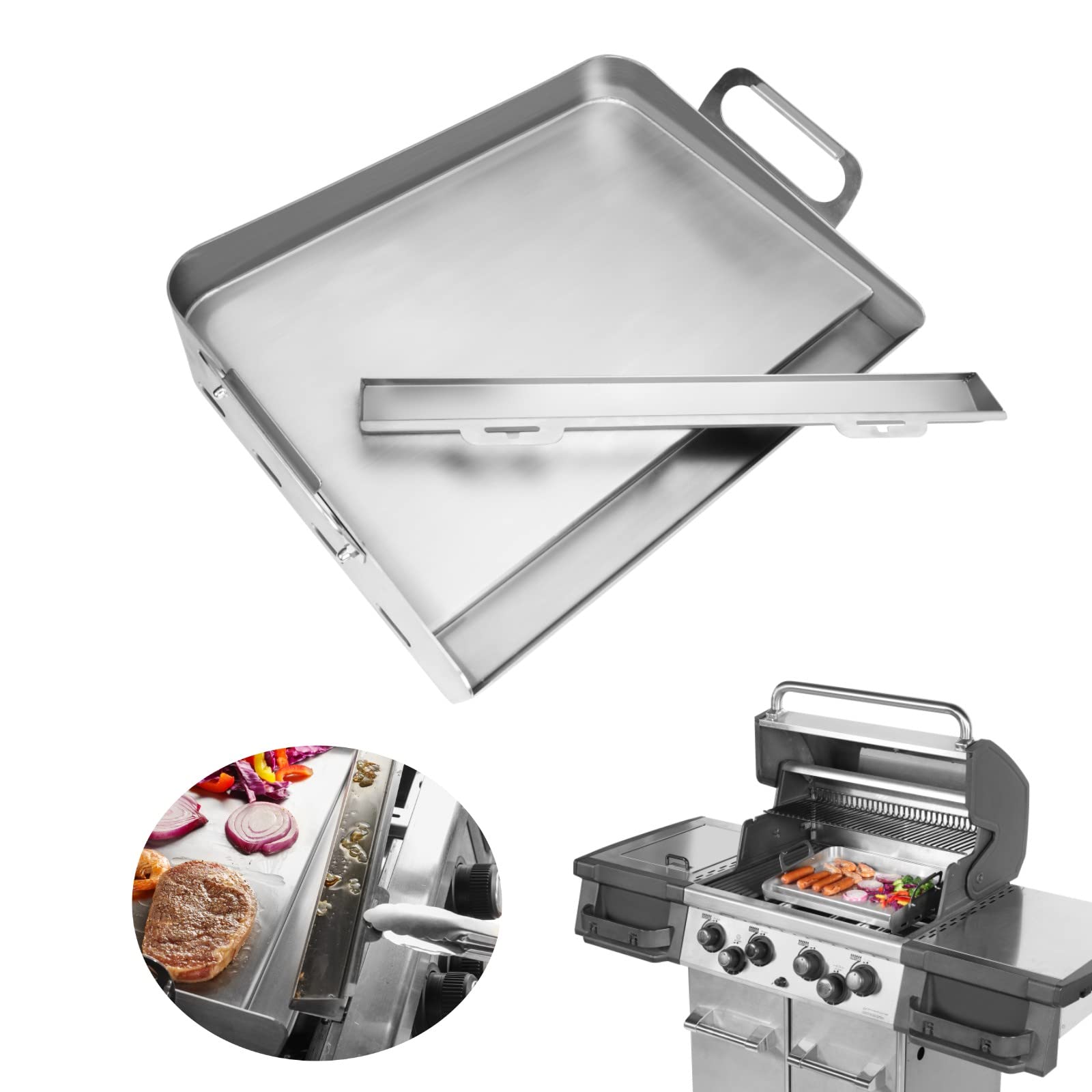 Griddle For Gas Grill,Flat Top Grill With Removable Grease Tray,24 * 16in Stainless Steel Nonstick Griddle Grill,Universal Griddle With Retractable Stand Accommodates Different Size Of Grill