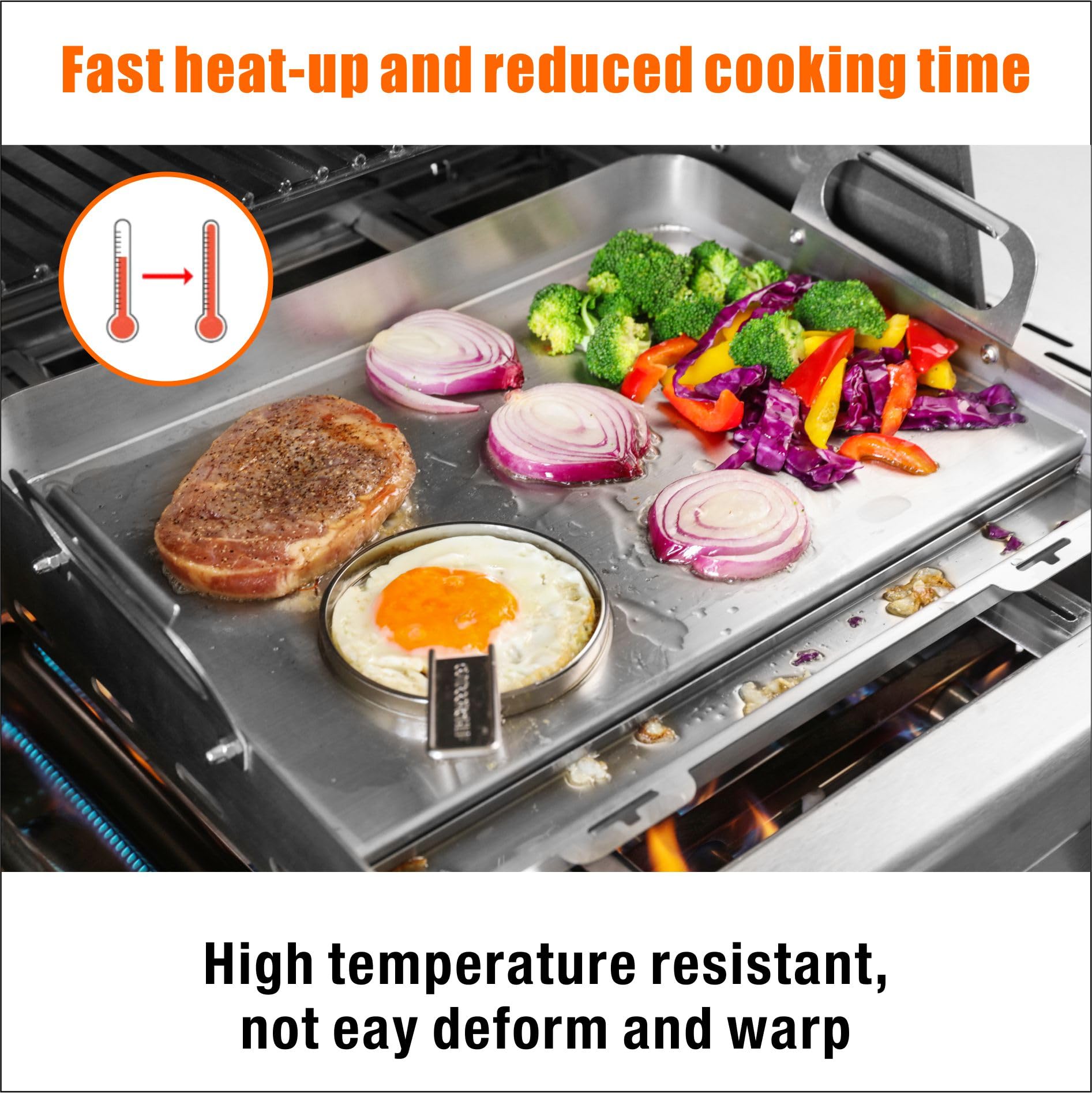 Griddle For Gas Grill,Flat Top Grill With Removable Grease Tray,24 * 16in Stainless Steel Nonstick Griddle Grill,Universal Griddle With Retractable Stand Accommodates Different Size Of Grill