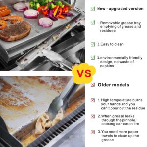 Griddle For Gas Grill,Flat Top Grill With Removable Grease Tray,24 * 16in Stainless Steel Nonstick Griddle Grill,Universal Griddle With Retractable Stand Accommodates Different Size Of Grill