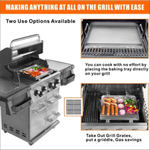 Griddle For Gas Grill,Flat Top Grill With Removable Grease Tray,24 * 16in Stainless Steel Nonstick Griddle Grill,Universal Griddle With Retractable Stand Accommodates Different Size Of Grill