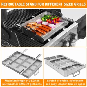 Griddle For Gas Grill,Flat Top Grill With Removable Grease Tray,24 * 16in Stainless Steel Nonstick Griddle Grill,Universal Griddle With Retractable Stand Accommodates Different Size Of Grill