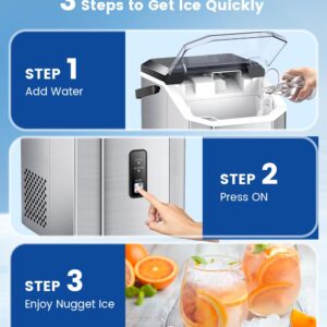 COWSAR Nugget Ice Maker Countertop, Chewable Nugget Ice Cubes Machine, Quick Ice Making 34Lbs/Day, Self-Cleaning, Portable Ice Machine for Home Kitchen Office Party