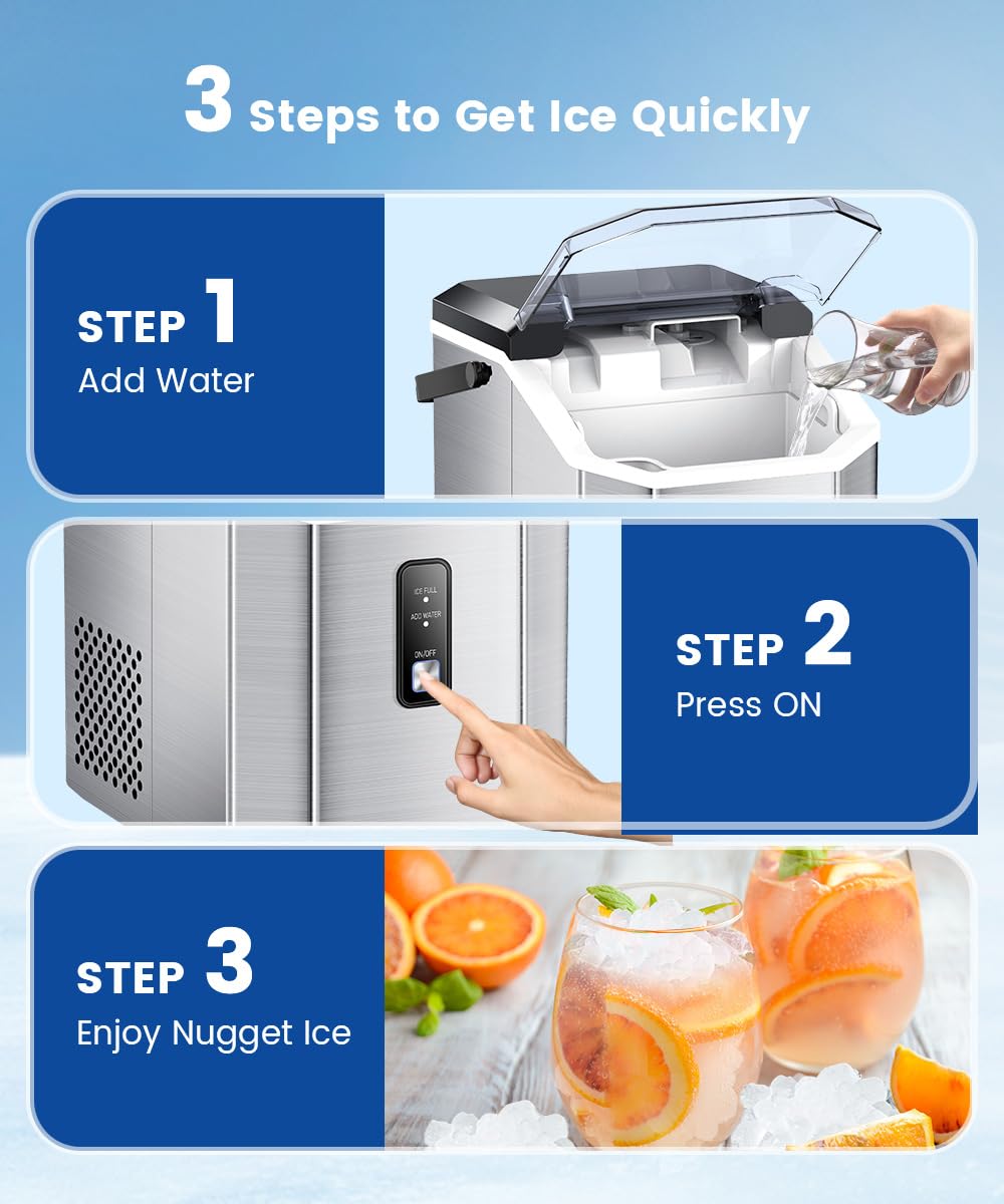 COWSAR Nugget Ice Maker Countertop, Chewable Nugget Ice Cubes Machine, Quick Ice Making 34Lbs/Day, Self-Cleaning, Portable Ice Machine for Home Kitchen Office Party