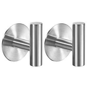 Adhesive Towel Hooks Heavy Duty Wall Hooks Stainless Steel Waterproof Shower Towel Hooks, Coat Hooks for Hanging Clothes, Door Hooks Adhesive Hooks for Bathroom- 2 Pack, Silver