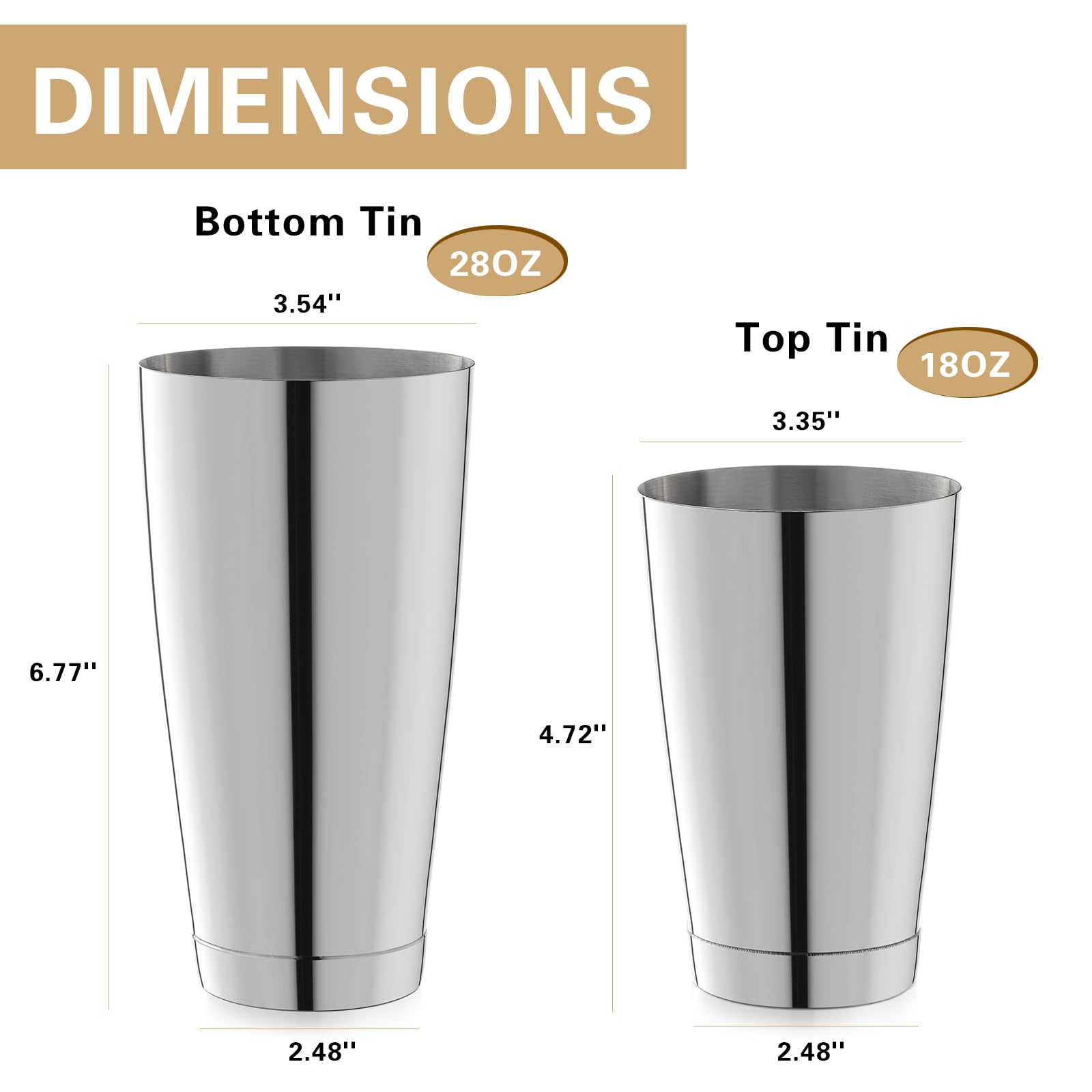 WOTOR Boston Cocktail Shaker Set, 18 oz & 28 oz Stainless Steel Weighted Shaker Tins, Metal Martini Shaker Drink Mixer for Bartending, professional Bar Tools for Bartender （Sliver）