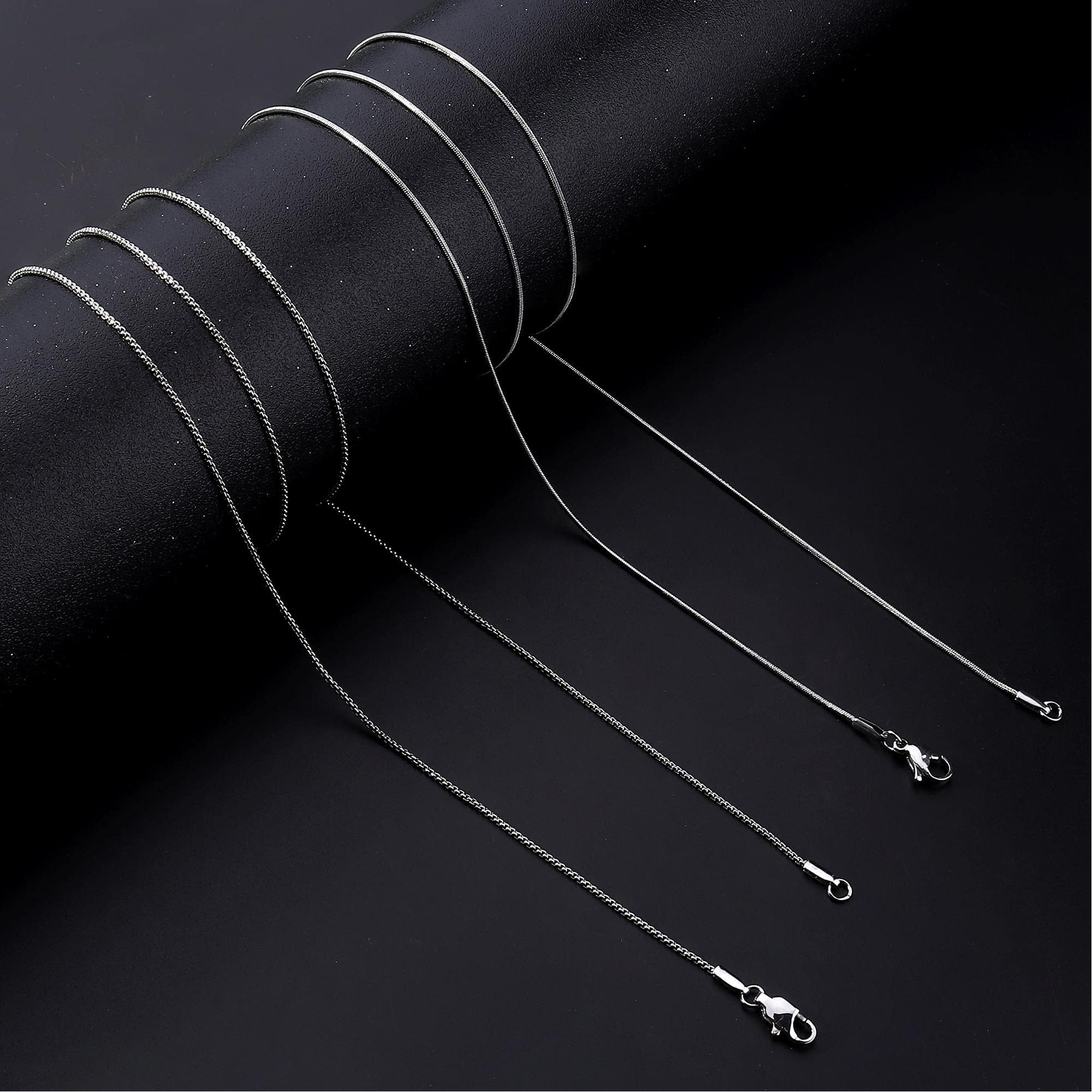 LOLIAS 2 Pcs Stainless Steel 1mm Round Snake Chain Box Chain Necklace Super Thin & Strong,20 Inch