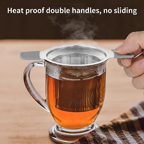 Ohtomber Tea Infuser Strainers for Loose Tea, Stainless Steel Loose Leaf Tea Strainer Stepper with Heat Proof Double Handles, Extra Fine Mesh Tea Ball Infusers, Tea Diffuser Holder Filter for Mugs