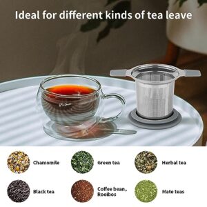 Ohtomber Tea Infuser Strainers for Loose Tea, Stainless Steel Loose Leaf Tea Strainer Stepper with Heat Proof Double Handles, Extra Fine Mesh Tea Ball Infusers, Tea Diffuser Holder Filter for Mugs