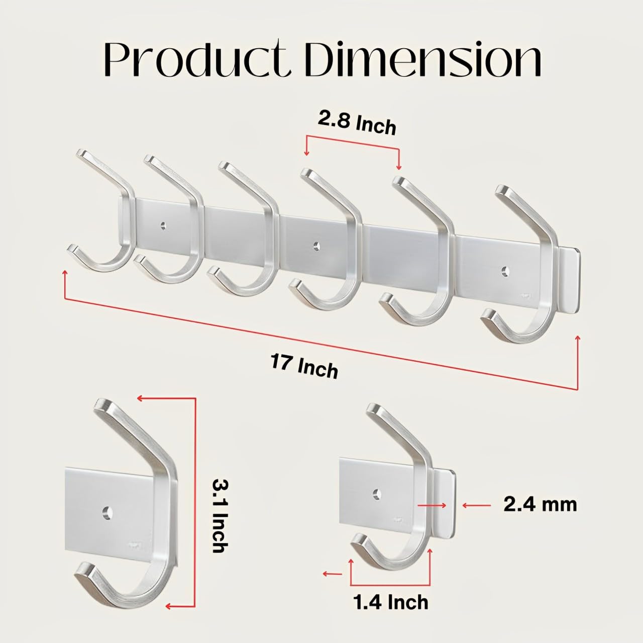 Coat Rack Wall Mount - Stainless Wall Coat Rack with Hooks - Jacket & Coat Hanger Wall Mount - Wall Hangers Wall Rack for Clothes - Wall Mounted Coat Rack Hooks for Closet, Backpack, Clothing & Keys