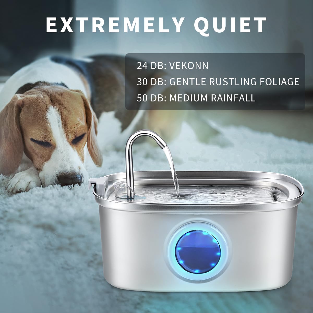 Vekonn Cat Water Fountain Stainless Steel, 0.8gal/108oz Pet Water Fountain with Water Level Indicator and 3 Filters, Cat Fountain with Quiet Pump Ideal for Cats, Dogs and Multi-pet households